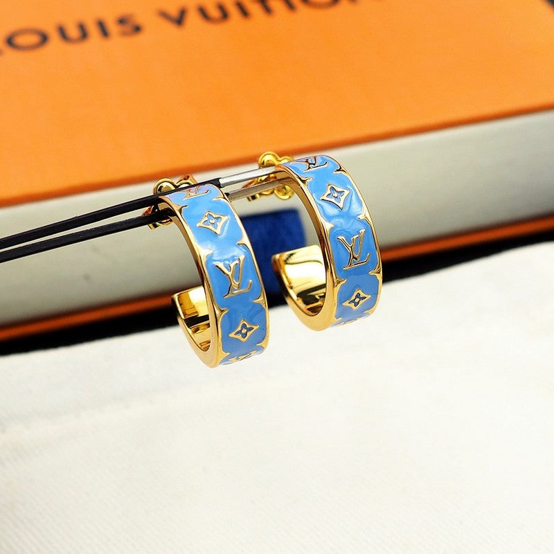 18K Louis Vuitton Nanogram Enamel Earrings