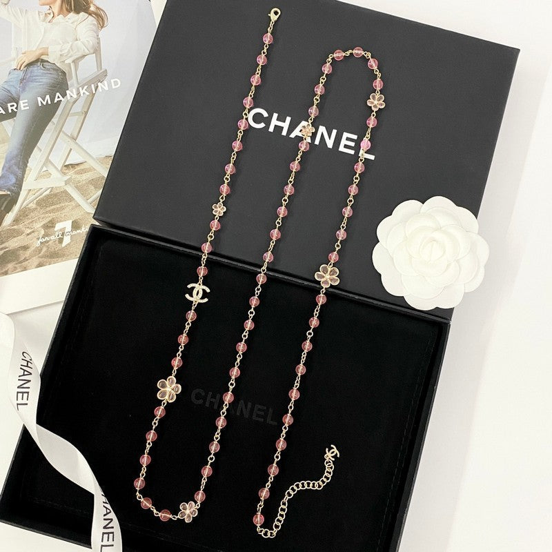 18K  Chanel 26C Pink Crystal Long Necklace