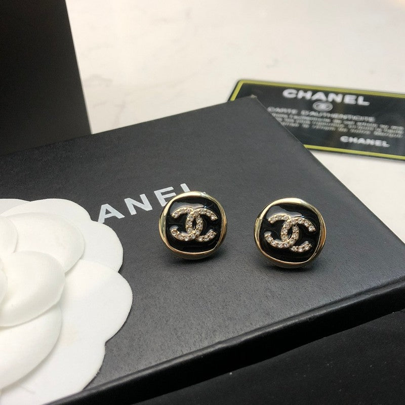 18K  Chanel Black & White Diamond Gold Earrings