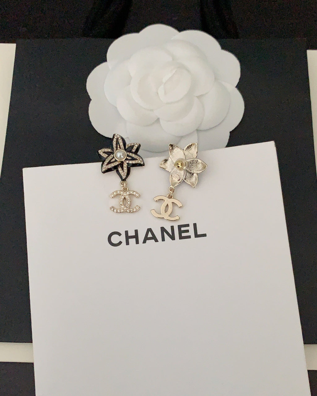 18K  Chanel Camellia Pendant Earrings