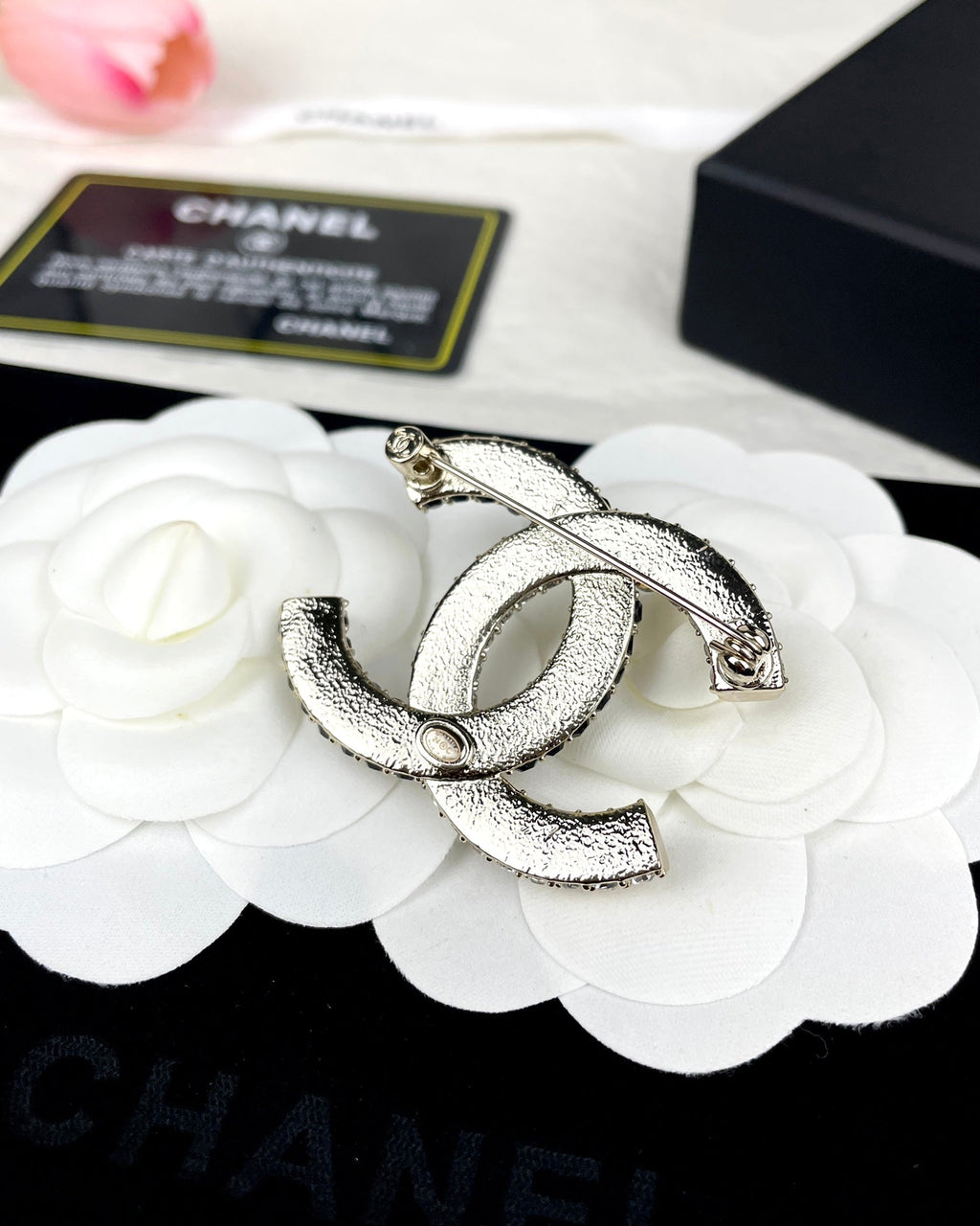 18K  Chanel Black & White Crystals Brooch
