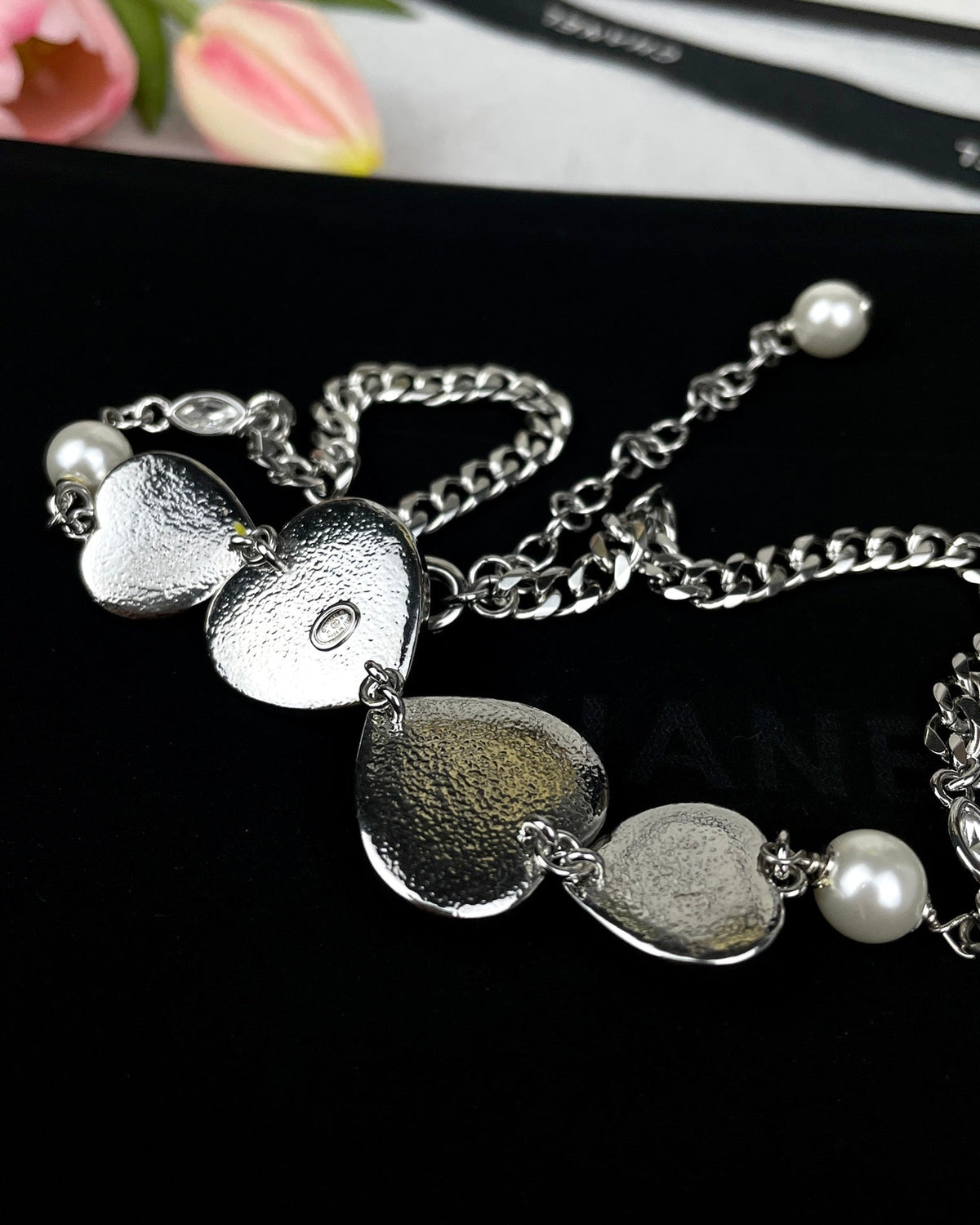 18K  Chanel Heart Crystals Necklace