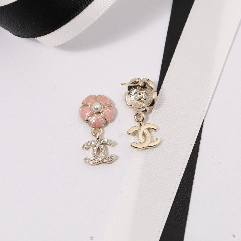 18K  Chanel Black & Pink Camellia Diamond Earrings