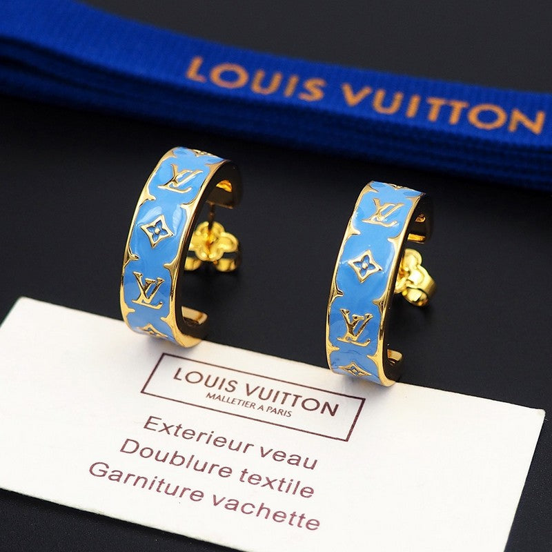 18K Louis Vuitton Nanogram Enamel Earrings