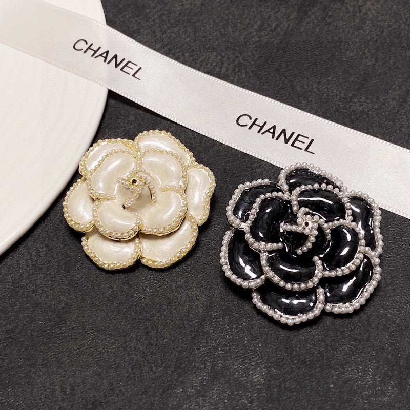 18K  Chanel Camellia Black & White Brooch