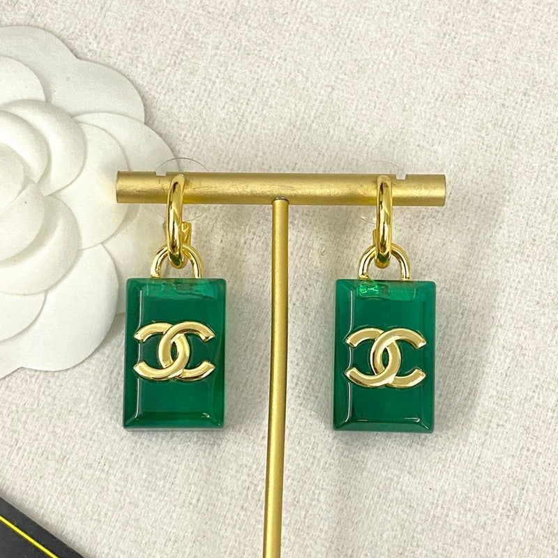 18K  Chanel Green Perfume Bottle Earrings