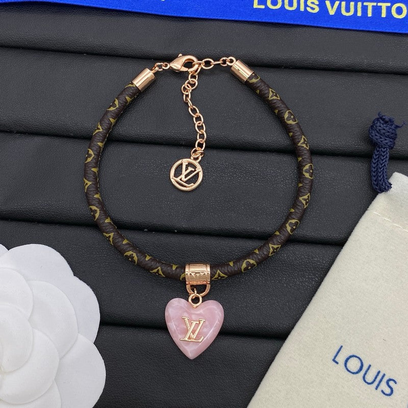 18K Louis Vuitton Leather Pink Heart Bracelet