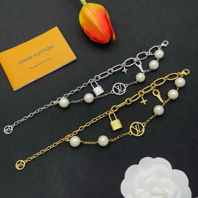 18K Louis Vuitton Pearl Lock Gold Bracelet