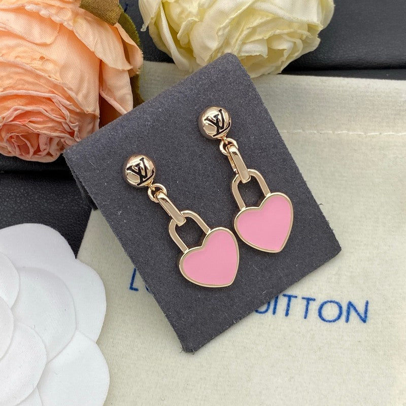 18K Louis Vuitton Pink Heart Gold Earrings