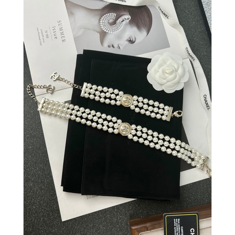 18K  Chanel Choker Pearl Chain Necklace