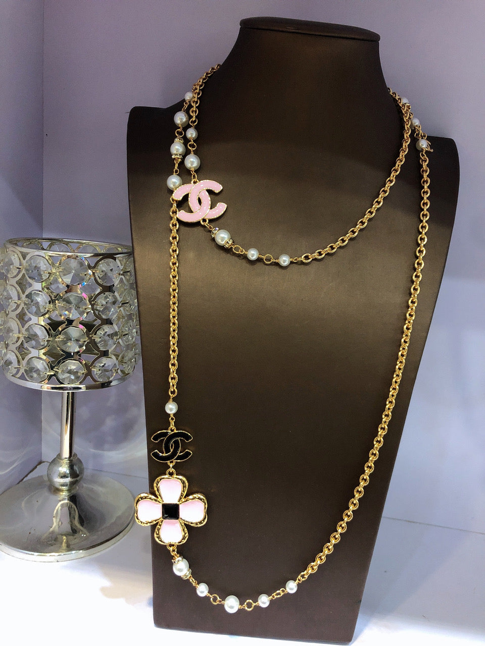 18K  Chanel Pink Flowers Necklace