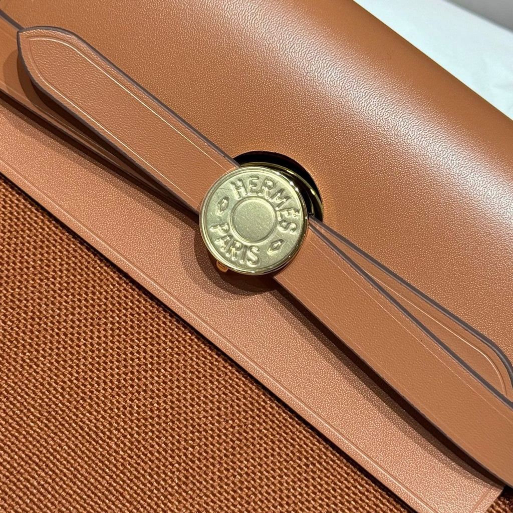 HERMES 25S MINI HERBAG 20 IN COPPER BROWN CANVAS GOLD HARDWARE