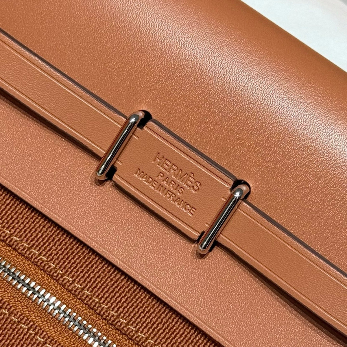 HERMES 25S MINI HERBAG 20 IN COPPER BROWN CANVAS SILVER HARDWARE