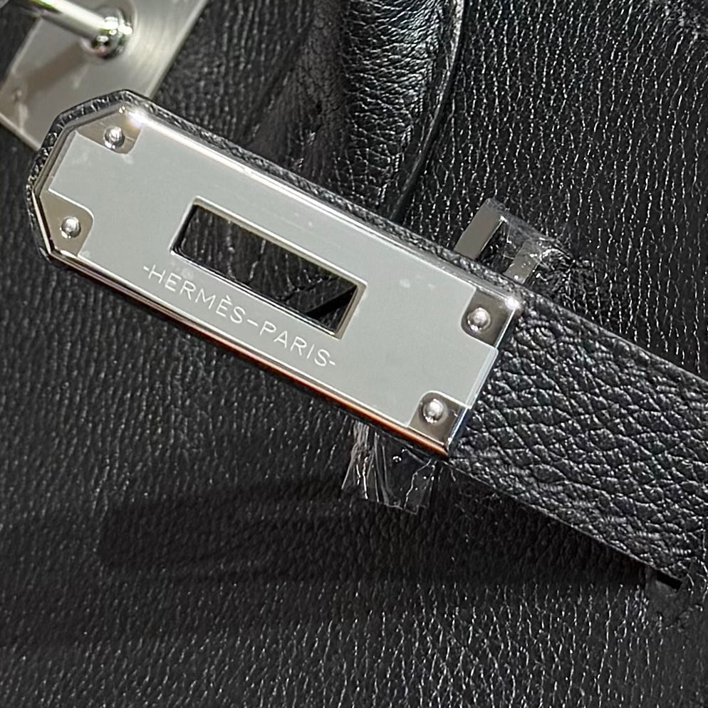 HERMES 25S SHOULDER BIRKIN 29 IN BLACK CALFSKIN SILVER HARDWARE