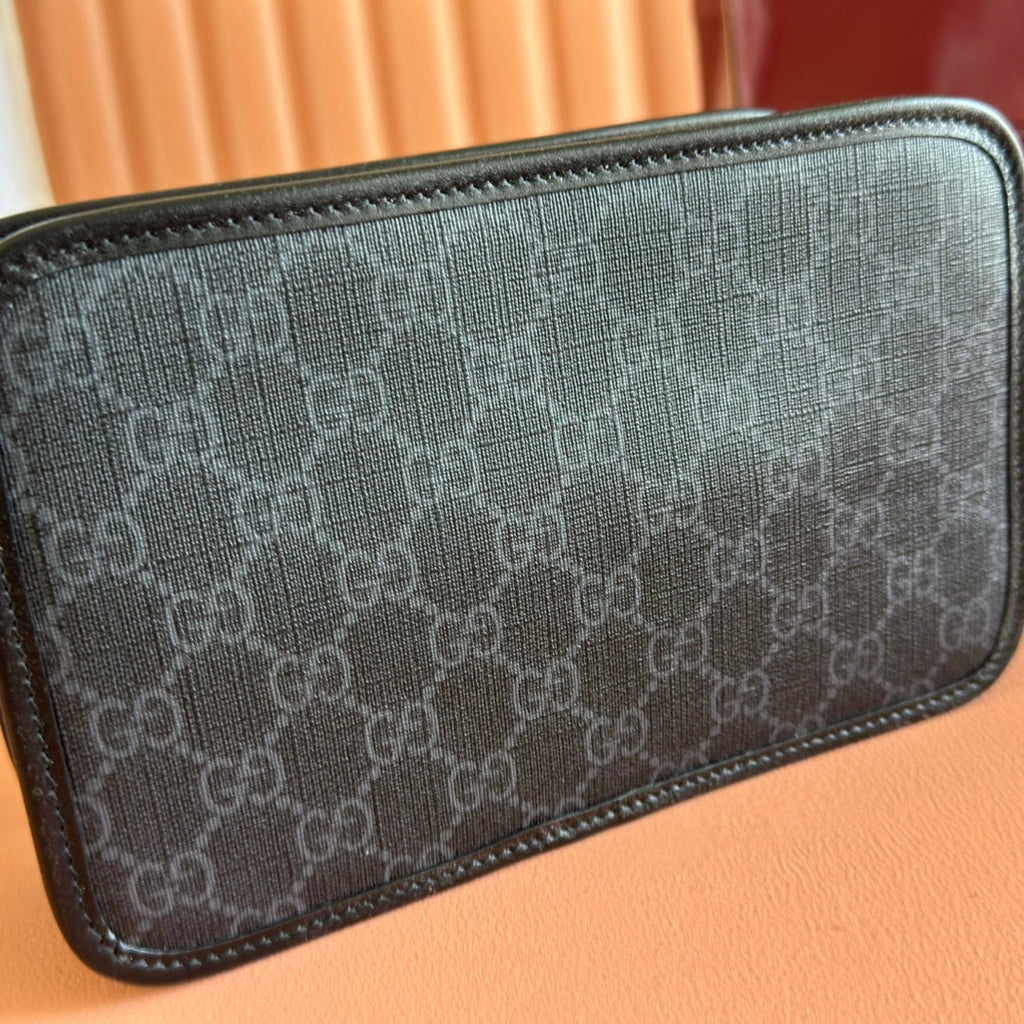 GUCCI MINI BAG 22 GREY AND BLACK WITH INTERLOCKING G IN CANVAS
