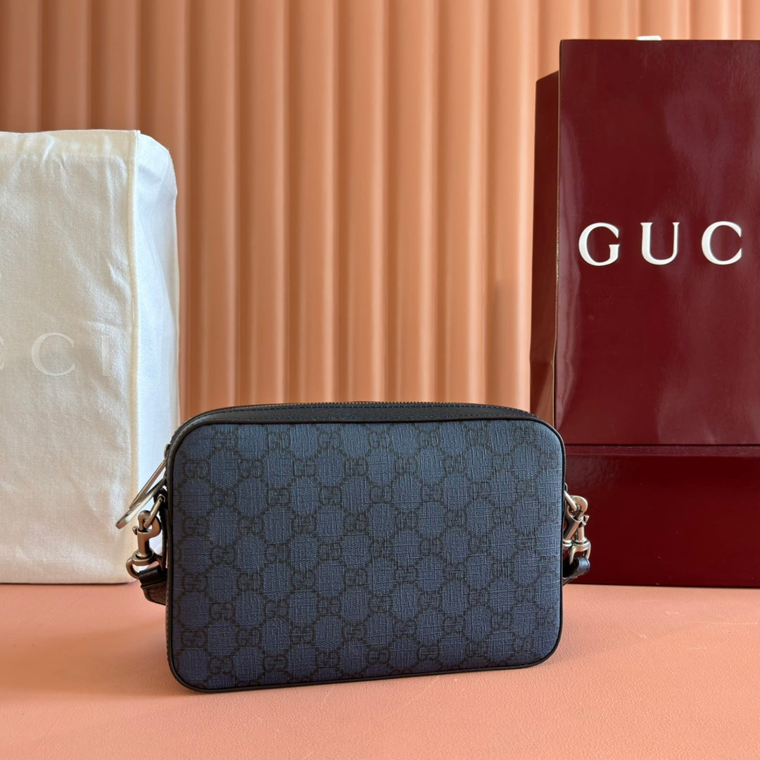 GUCCI OPHIDIA SMALL CROSSBODY BAG 24 NAVY BLUE MONOGRAM CANVAS