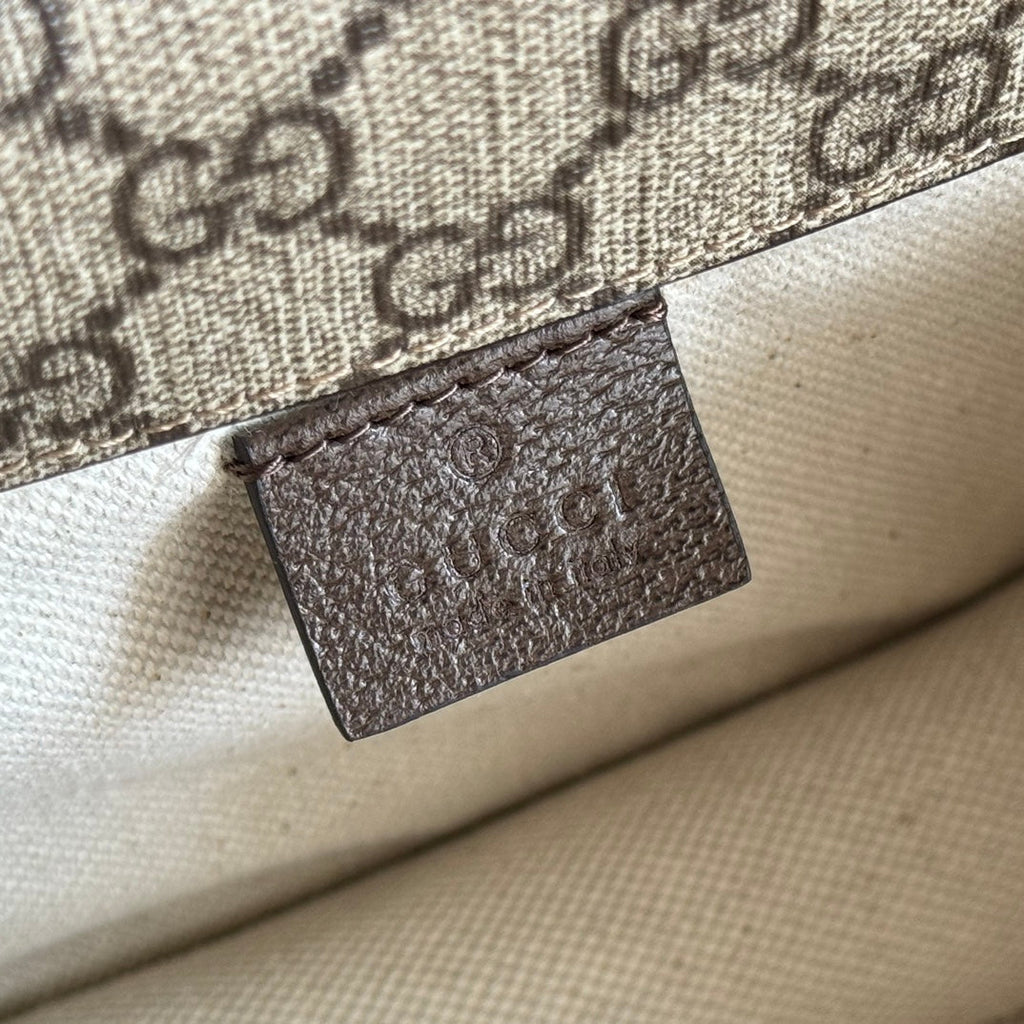 GUCCI NEO VINTAGE TIGER HEAD CROSSBODY BAG 22 IN CANVAS BROWN LEATHER TRIM